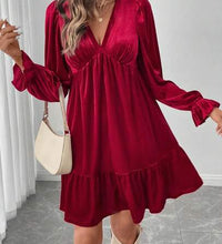 Women Red Velvet Short Dress For Christmas Party