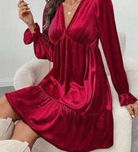 Women Red Velvet Short Dress For Christmas Party