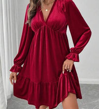 Women Red Velvet Short Dress For Christmas Party