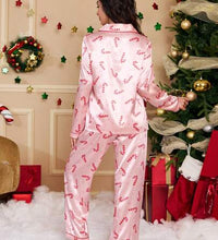 Christmas Candy Cane Pattern Pajama Set For Women