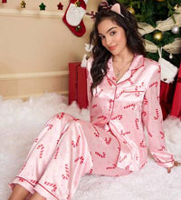 Christmas Candy Cane Pattern Pajama Set For Women