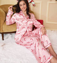 Christmas Candy Cane Pattern Pajama Set For Women