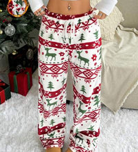 Christmas New Plush Graphic Print Comfortable Women Loose Straight Leg Pants