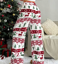 Christmas New Plush Graphic Print Comfortable Women Loose Straight Leg Pants