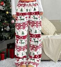 Christmas New Plush Graphic Print Comfortable Women Loose Straight Leg Pants