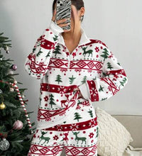 Christmas New Plush Graphic Print Comfortable Women Loose Straight Leg Pants