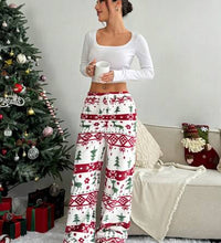 Christmas New Plush Graphic Print Comfortable Women Loose Straight Leg Pants