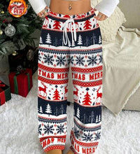 Christmas New Plush Graphic Print Comfortable Women Loose Straight Leg Pants