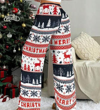 Christmas New Plush Graphic Print Comfortable Women Loose Straight Leg Pants