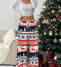 Christmas New Plush Graphic Print Comfortable Women Loose Straight Leg Pants