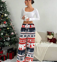 Christmas New Plush Graphic Print Comfortable Women Loose Straight Leg Pants