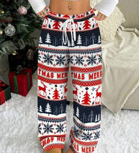 Christmas New Plush Graphic Print Comfortable Women Loose Straight Leg Pants