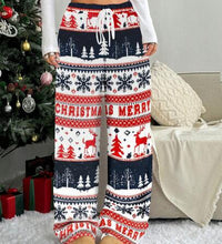 Christmas New Plush Graphic Print Comfortable Women Loose Straight Leg Pants